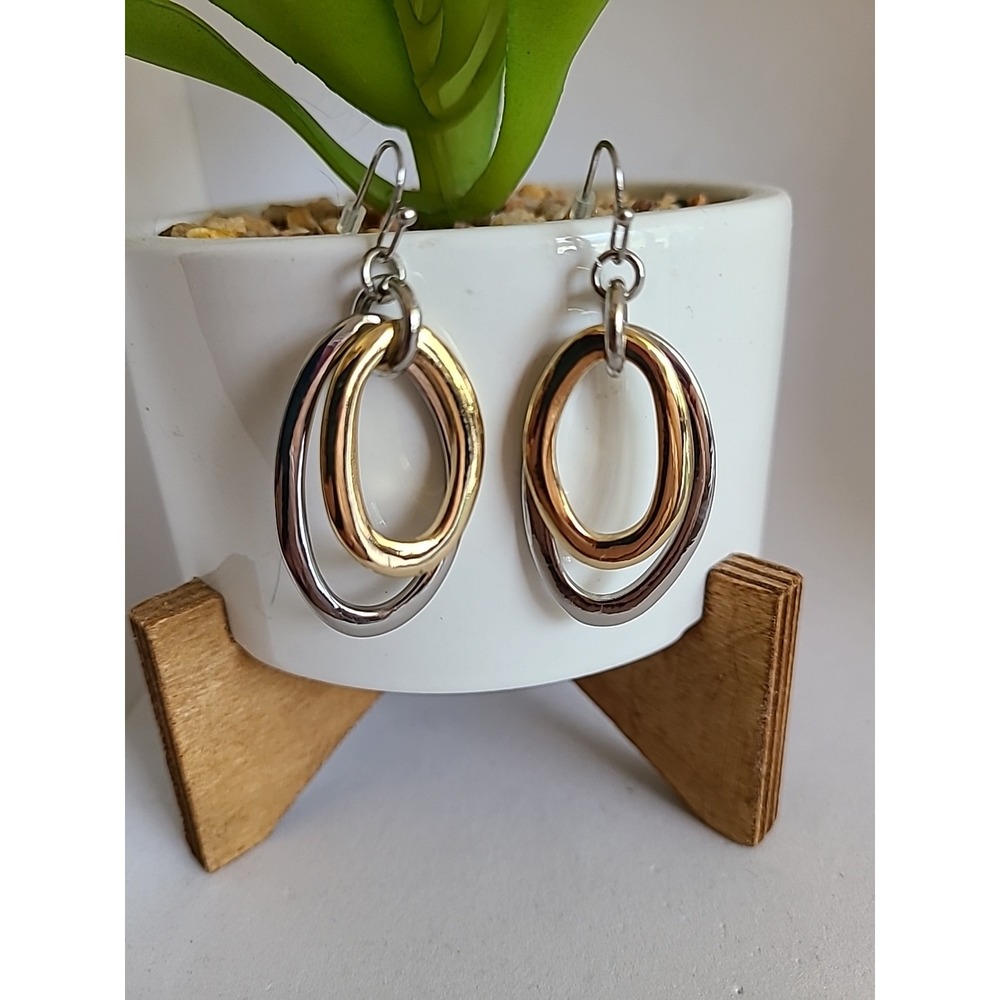 Unknown Brand Oval Drop Earrings Two Tone Dangle Fashion Jewelry Ladies‎